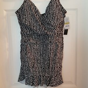 Black and White Patterned Women's Swimsuit With Tummy Control.